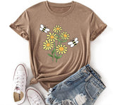 Women Happy Daisy Bees Cute Shirt Bee Kind Flower Tshirt