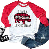 Chemise à manches 3/4 pour femme, je veux un hippopotame pour Noël
