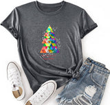 Women Merry Christmas Happy New Year T-Shirt Christmas Tree Graphic Shirt