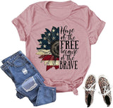 T-Shirt pour femmes, maison du gratuit, tournesol, drapeau américain