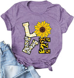 Women Leopard Love Sunflower T-Shirt Women Graphic Shirt