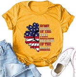 Women Home of The Free Because of The Brave T-Shirt American Flag Sunflower Shirt