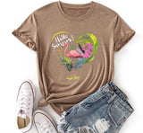 Flamingo Hello Summer T-Shirt Women Summer Favorite Season Tees Tops