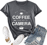 Women Coffee and My Camera T-Shirt Coffee Graphic Shirt