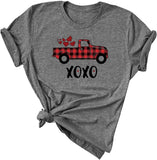 Women Buffalo Plaid & Leopard Heart T-Shirt for Valentine's Day