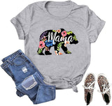Women Floral Mama Bear T-Shirt Mama Graphic Shirt
