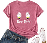 Women Boo Bees T-Shirt Halloween Cartoon Pumpkin Funny Shirt