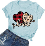 T-Shirt femme Buffalo Plaid &amp; Leopard Love, chemise de saint-valentin