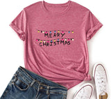 T-Shirt joyeux noël pour femmes, chemise avec lumières de noël