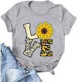 Women Leopard Love Sunflower T-Shirt Women Graphic Shirt