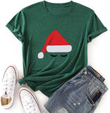 Women Santa Hat Cute Eyes Graphic Christmas T-Shirt