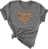 Women Buffalo Plaid & Leopard Heart T-Shirt for Valentine's Day