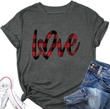 Chemise à carreaux Buffalo Love Hearts pour femmes, t-shirts de saint-valentin
