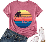 Women Summer Vibes Tee Shirt Women Summer Shirt Rainbow Graphic T-Shirt