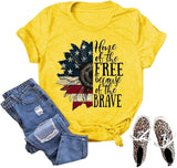 T-Shirt pour femmes, maison du gratuit, tournesol, drapeau américain