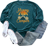 Damen Happy Camper Camping Wandern Reisehemd Langarmbluse