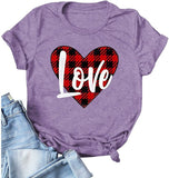 Women Buffalo Plaid Love T-Shirt Valentine's Day Shirt