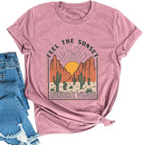 Women Feel The Sunset Desert Vibes Cactus T-Shirt Retro Cactus Shirt