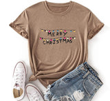 T-Shirt joyeux noël pour femmes, chemise avec lumières de noël