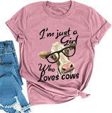 T-Shirt pour femmes, je suis juste une fille qui aime les vaches, chemise mignonne pour amoureux des vaches