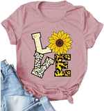 Women Leopard Love Sunflower T-Shirt Women Graphic Shirt