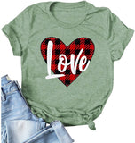 Women Buffalo Plaid Love T-Shirt Valentine's Day Shirt