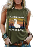 Women Wanna Smoke Alpaca Bowl Tank Tops Vintage Alpaca Bowl Graphic Shirt