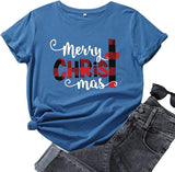T-Shirt joyeux noël pour femmes, chemise à carreaux de buffle, Christ