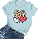T-shirt coeur à rayures léopard et à pois pour femme