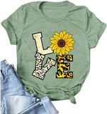 Women Leopard Love Sunflower T-Shirt Women Graphic Shirt
