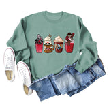 Coffee Ghost Print Round Neck Loose Fall and Winter Bottoming Long-sleeved Large Size Sweater