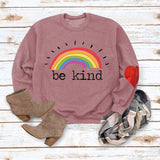 Be Kind – pull ample à manches longues et col rond avec lettres arc-en-ciel, automne et hiver