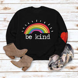 Be Kind – pull ample à manches longues et col rond avec lettres arc-en-ciel, automne et hiver