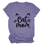 Chat Maman Lettre Col Rond Large Chat Lâche Décontracté Manches Courtes T-shirt Femme