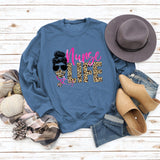 Nunse LIFE Letters Loose Leopard Print Long Sleeve