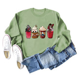 Coffee Ghost Print Round Neck Loose Fall and Winter Bottoming Long-sleeved Large Size Sweater