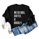 WEEKENDS COFFEE Letter Round Neck Loose Fall/Winter Basement Long Sleeve Sweater Girl