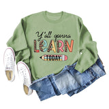Y'all Gona Learn Today Lettre Chemise à manches longues imprimé léopard Grand pull