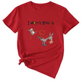 T-shirt manches courtes col rond femme, décontracté, imprimé graphique ludique, I Don't Give A