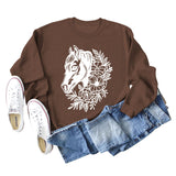 Plant Flower Round Neck Autumn and Winter Loose Print Long Sleeve Sweater Girl