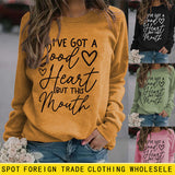 Sweat-shirt ample à manches longues et col rond avec lettres patchwork I'V GOT A Good