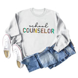 CONSEILLER SCOLAIRE Léopard Lettre Impression Col Rond Lâche Manches Longues Grande Taille Pull Fille