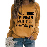 Rundhals-Oberteile, langärmliges, lockeres Sweatshirt mit Y'ALL THINK-Print