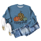 Happy Fall Pumpkin Letter Print Halloween Fall and Winter Round Neck Long Sleeve Sweater Women