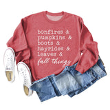 Bonfires Pumpkins Thanksgiving Letter Long-sleeved Sweatshirt Woman