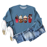 Coffee Ghost Print Round Neck Loose Fall and Winter Bottoming Long-sleeved Large Size Sweater