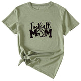 Football Mom Rundhals Damen T-Shirt Lockerer Buchstabe Kurzarm
