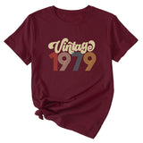 Rundhals 1979 Damen T-Shirt Vintage Buchstabendruck Kurzarm