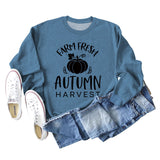 Pumpkin Letter Halloween Crewneck Long Sleeved Sweatshirt Woman