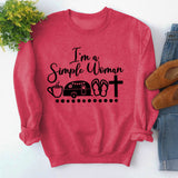Round Neck Tops Long Sleeve Im A Simple Print Loose Sweatshirt